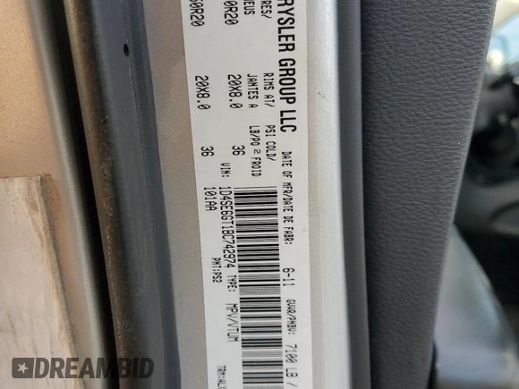 2011 Dodge Durango R/T with VIN 1D4SE6GT1BC742974, listed as a Copart auction lot 85705874 with 142,857 mi miles and Clean title. Bid and sale history available at DreamBid. Image 13.