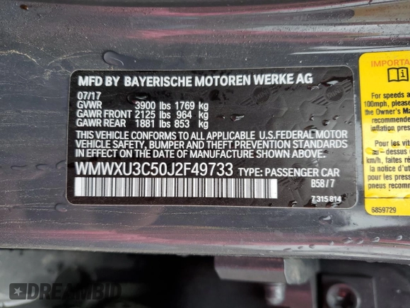 2018 MINI Hardtop 4 Door Cooper S with VIN WMWXU3C50J2F49733, listed as a Copart auction lot 80745174 with 35,755 mi miles and Salvage title. Bid and sale history available at DreamBid. Image 12.