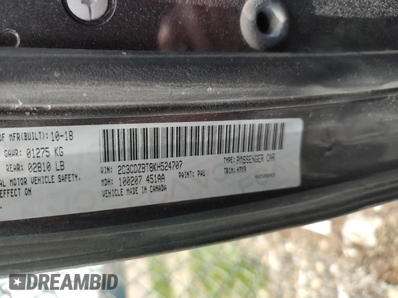 2019 Dodge Challenger R/T z VIN 2C3CDZBT8KH524707, wystawiony jako Copart lot #59381215 z przebiegiem 20 771 mil mil oraz Szkoda całkowita • Salvage title. Historia ofert i sprzedaży dostępna na DreamBid. Obrazek 10.