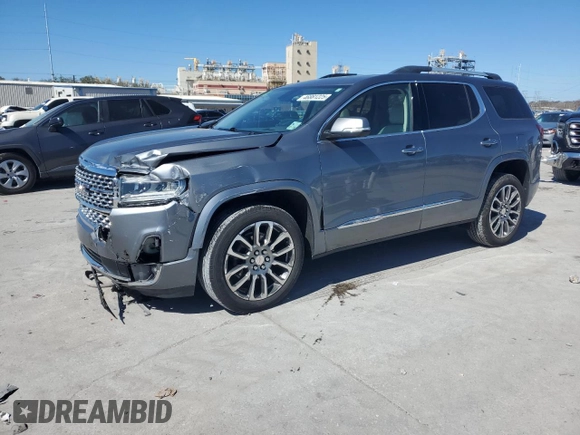 2021 GMC Acadia Denali with VIN 1GKKNPLS4MZ107333, listed as a Copart auction lot 46881225 with 7,957 mi miles and Salvage Title. Bid and sale history available at carsss.com. Image 1.