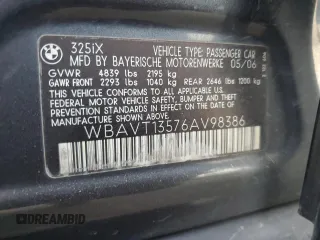2006 BMW 3 Series 325xi с VIN WBAVT13576AV98386, выставлен на аукционе Copart как лот 81520954 с пробегом 362 557 миль миль и Списание • Salvage title. История ставок и продаж доступна на DreamBid. Изображение 12.