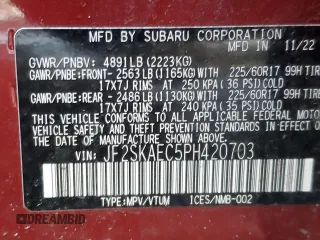 2023 Subaru Forester Premium с VIN JF2SKAEC5PH420703, выставлен на аукционе Copart как лот 87608895 с пробегом 30 298 миль миль и Списание • Salvage title. История ставок и продаж доступна на DreamBid. Изображение 14.
