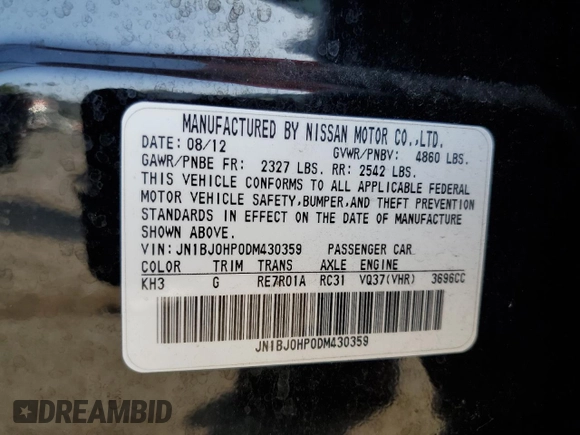 2013 Infiniti EX Journey with VIN JN1BJ0HP0DM430359, listed as a Copart auction lot 75567054 with 96,813 mi miles and Salvage title. Bid and sale history available at DreamBid. Image 14.