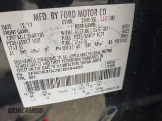 2013 Ford Edge SE with VIN 2FMDK3GC0DBB64460, listed as a IAAI auction lot 42553538 with 237,765 mi miles and . Bid and sale history available at DreamBid. Image 9.