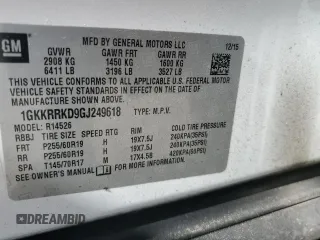 2016 GMC Acadia SLT with VIN 1GKKRRKD9GJ249618, listed as a Copart auction lot 48028985 with 146,989 mi miles and Salvage Title. Bid and sale history available at carsss.com. Image 16.