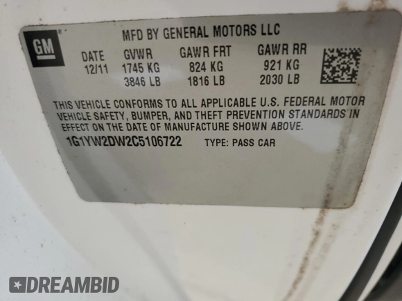 2012 Chevrolet Corvette Z16 Grand Sport 3LT with VIN 1G1YW2DW2C5106722, listed as a Copart auction lot 77883044 with 125,642 mi miles and Salvage title. Bid and sale history available at DreamBid. Image 14.