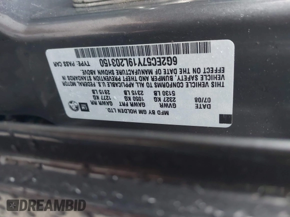 2009 Pontiac G8 GT z VIN 6G2EC57Y19L203150, wystawiony jako IAAI lot #42314747 z przebiegiem 130 188 mil mil oraz . Historia ofert i sprzedaży dostępna na DreamBid. Obrazek 9.