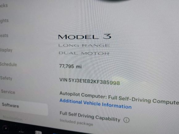 2019 Tesla Model 3 Long Range with VIN 5YJ3E1EB2KF385998, listed as a IAAI auction lot 41256676 with NaN miles. Bid and sale history available at carsss.com. Image 15.