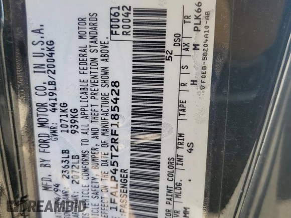 1994 Ford Mustang with VIN 1FALP45T2RF185428, listed as a Copart auction lot 55990495 with 111,353 mi miles and Salvage title. Bid and sale history available at DreamBid. Image 13.