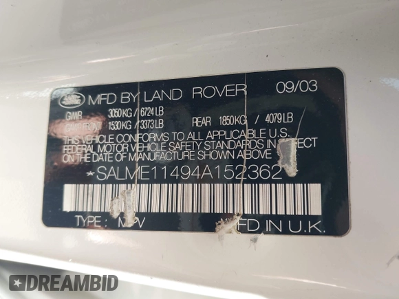 2004 Land Rover Range Rover HSE с VIN SALME11494A152362, выставлен на аукционе IAAI как лот 42082416 с пробегом 108 726 миль миль и . История ставок и продаж доступна на DreamBid. Изображение 9.