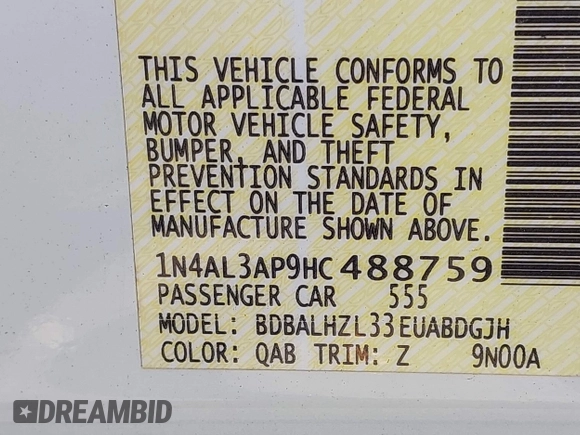 2017 Nissan Altima SR with VIN 1N4AL3AP9HC488759, listed as a IAAI auction lot 42204430 with 79,730 mi miles and . Bid and sale history available at DreamBid. Image 9.