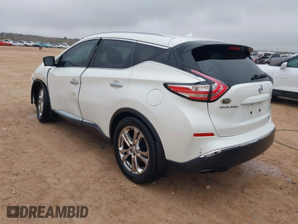 2015 Nissan Murano Platinum z VIN 5N1AZ2MG8FN248579, wystawiony jako IAAI lot #41185530 z przebiegiem 37 363 mil mil oraz . Historia ofert i sprzedaży dostępna na DreamBid. Obrazek 3.