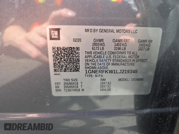 2020 Chevrolet Traverse LS z VIN 1GNERFKW1LJ219345, wystawiony jako Copart lot #56702425 z przebiegiem 43 927 mil mil oraz Szkoda całkowita • Salvage title. Historia ofert i sprzedaży dostępna na DreamBid. Obrazek 10.
