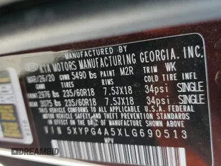2020 Kia Sorento LX V6 with VIN 5XYPG4A5XLG690513, listed as a Copart auction lot 46847885 with 103,909 mi miles and Salvage Title. Bid and sale history available at carsss.com. Image 14.