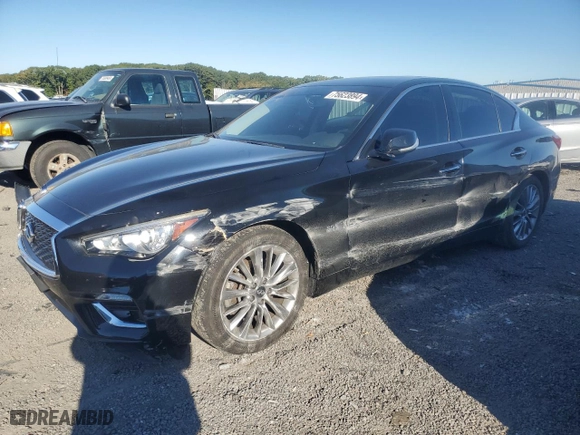 2018 Infiniti Q50 3.0t LUXE with VIN JN1EV7ARXJM440074, listed as a Copart auction lot 75623894 with 57,897 mi miles and Salvage Title. Bid and sale history available at carsss.com. Image 1.