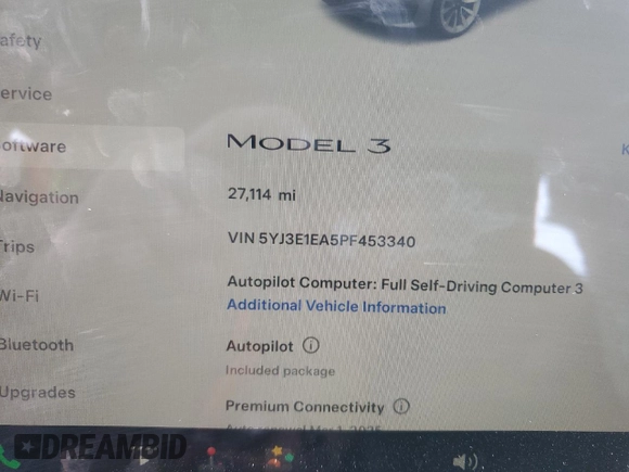 2023 Tesla Model 3 z VIN 5YJ3E1EA5PF453340, wystawiony jako Copart lot #45704835 z przebiegiem 27 114 mil mil oraz Szkoda całkowita • Salvage title. Historia ofert i sprzedaży dostępna na DreamBid. Obrazek 9.