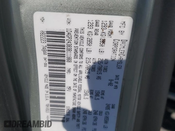 2003 Dodge Caravan SE with VIN 1D4GP24383B111868, listed as a Copart auction lot 42041915 with 0 mi miles and Salvage Title. Bid and sale history available at carsss.com. Image 15.