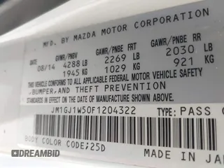 2015 Mazda 6 i Grand Touring with VIN JM1GJ1W50F1204322, listed as a IAAI auction lot 40694216 with 141,357 mi miles. Bid and sale history available at carsss.com. Image 9.