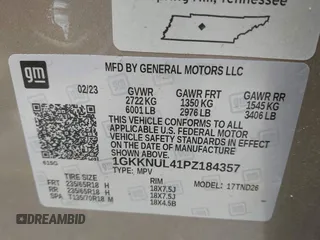 2023 GMC Acadia SLT with VIN 1GKKNUL41PZ184357, listed as a IAAI auction lot 42439400 with 60,238 mi miles and . Bid and sale history available at DreamBid. Image 9.
