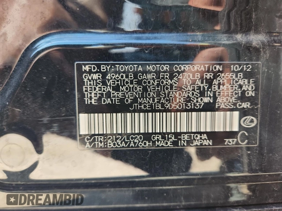 2013 Lexus GS 350 z VIN JTHCE1BL9D5013137, wystawiony jako Copart lot #60507935 z przebiegiem 110 814 mil mil oraz Szkoda całkowita • Salvage title. Historia ofert i sprzedaży dostępna na DreamBid. Obrazek 12.