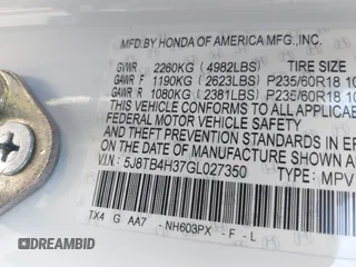 2016 Acura RDX with VIN 5J8TB4H37GL027350, listed as a IAAI auction lot 42059090 with 99,636 mi miles and . Bid and sale history available at DreamBid. Image 9.