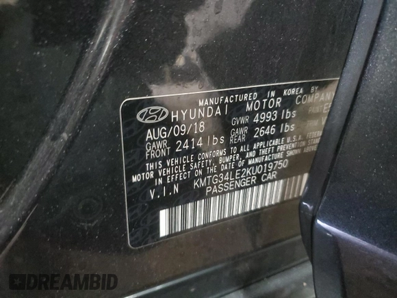 2019 Genesis G70 Dynamic with VIN KMTG34LE2KU019750, listed as a Copart auction lot 43602185 with 23,027 mi miles and Salvage Title. Bid and sale history available at DreamBid. Image 13.