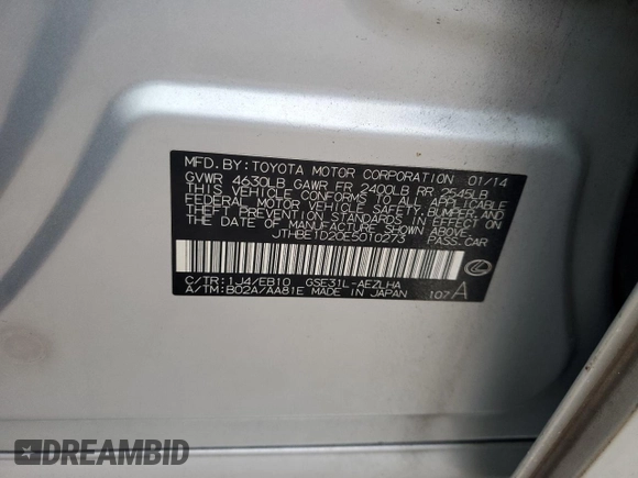 2014 Lexus IS 350 with VIN JTHBE1D20E5010273, listed as a Copart auction lot 43520715 with 197,604 mi miles and Salvage Title. Bid and sale history available at carsss.com. Image 14.