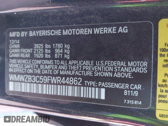 2015 MINI Countryman with VIN WMWZB3C59FWR44862, listed as a IAAI auction lot 41199254 with 94,074 mi miles and . Bid and sale history available at DreamBid. Image 9.