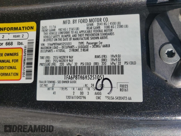 2017 Ford Mustang EcoBoost with VIN 1FA6P8TH6H5251051, listed as a Copart auction lot 46813545 with 113,926 mi miles and Salvage Title. Bid and sale history available at carsss.com. Image 12.