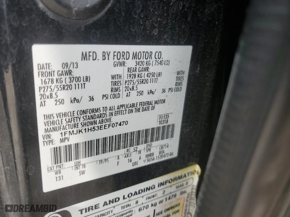 2014 Ford Expedition EL XLT with VIN 1FMJK1H53EEF07470, listed as a Copart auction lot 48903355 with 189,551 mi miles and Salvage Title. Bid and sale history available at carsss.com. Image 13.