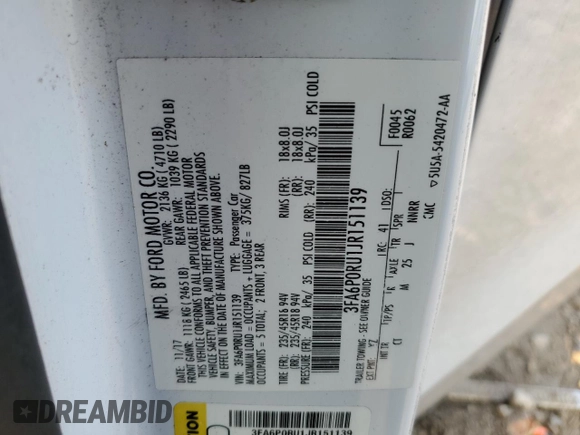 2018 Ford Fusion Hybrid Titanium with VIN 3FA6P0RU1JR151139, listed as a Copart auction lot 46028373 with 190,701 mi miles. Bid and sale history available at carsss.com. Image 14.