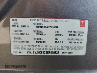 2016 Tesla Model X 70D z VIN 5YJXCBE23GF010836, wystawiony jako Copart lot #57512055 z przebiegiem 115 475 mil mil oraz Szkody całkowita. Historia ofert i sprzedaży dostępna na DreamBid. Obrazek 13.
