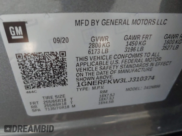 2020 Chevrolet Traverse LS z VIN 1GNERFKW3LJ310374, wystawiony jako IAAI lot #41320911 z przebiegiem 35 551 mil mil oraz . Historia ofert i sprzedaży dostępna na DreamBid. Obrazek 9.