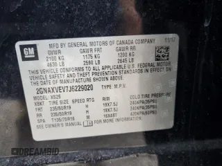 2018 Chevrolet Equinox Premier with VIN 2GNAXVEV7J6229020, listed as a Copart auction lot 46920515 with 43,294 mi miles and Salvage Title. Bid and sale history available at DreamBid. Image 15.