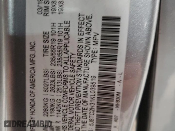 2019 Acura RDX with VIN 5J8TC2H31KL039519, listed as a Copart auction lot 85758644 with 65,228 mi miles and Salvage Title. Bid and sale history available at carsss.com. Image 13.