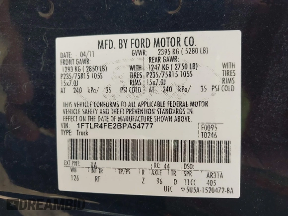 2011 Ford Ranger XLT с VIN 1FTLR4FE2BPA54777, выставлен на аукционе IAAI как лот 42284444 с пробегом 126 882 миль миль и . История ставок и продаж доступна на DreamBid. Изображение 9.