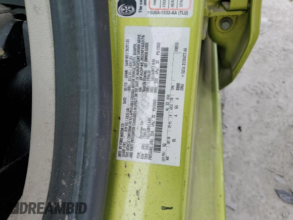 2013 Ford Fiesta SE with VIN 3FADP4EJ5DM192076, listed as a Copart auction lot 50008355 with 0 mi miles and Salvage Title. Bid and sale history available at carsss.com. Image 13.