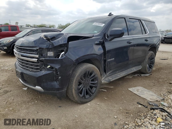 2021 Chevrolet Tahoe LT with VIN 1GNSKNKD0MR253098, listed as a Copart auction lot 53230535 with 143,689 mi miles and Salvage title. Bid and sale history available at DreamBid. Image 1.