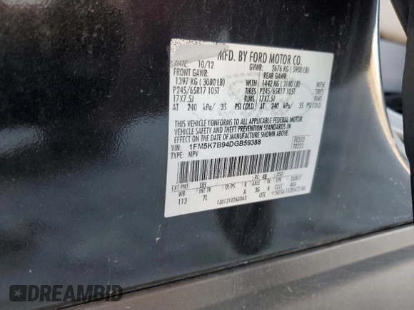 2013 Ford Explorer z VIN 1FM5K7B94DGB59388, wystawiony jako Copart lot #41498615 z przebiegiem 193 690 mil mil oraz Szkoda całkowita • Salvage title. Historia ofert i sprzedaży dostępna na DreamBid. Obrazek 13.