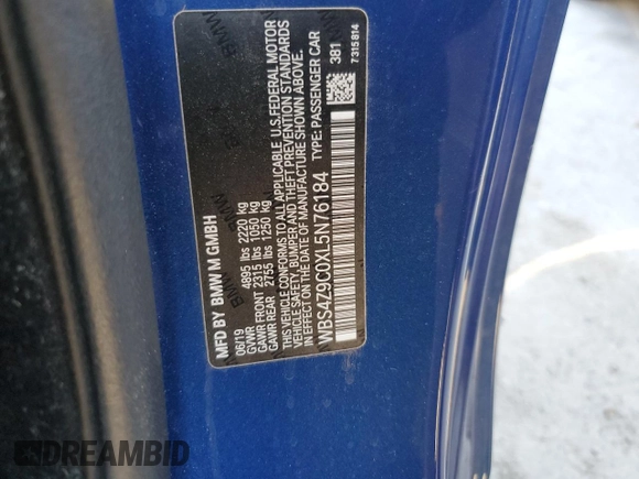 2020 BMW M4 with VIN WBS4Z9C0XL5N76184, listed as a Copart auction lot 75075674 with 16,485 mi miles and Salvage Title. Bid and sale history available at carsss.com. Image 13.