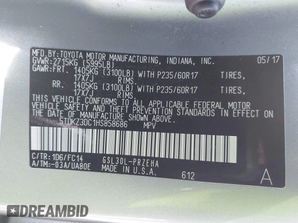 2017 Toyota Sienna LE Auto Access Seat with VIN 5TDKZ3DC1HS858686, listed as a IAAI auction lot 41632546 with 195,088 mi miles. Bid and sale history available at carsss.com. Image 9.