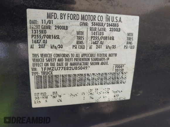 2002 Ford Explorer Sport Trac Value z VIN 1FMZU77E82UB50497, wystawiony jako IAAI lot #42562070 z przebiegiem 188 602 mil mil oraz . Historia ofert i sprzedaży dostępna na DreamBid. Obrazek 9.