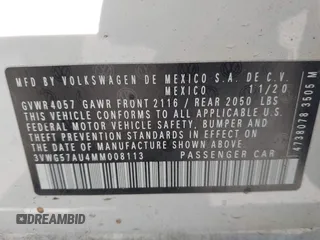2021 Volkswagen Golf TSI z VIN 3VWG57AU4MM008113, wystawiony jako IAAI lot #42053444 z przebiegiem 24 449 mil mil oraz . Historia ofert i sprzedaży dostępna na DreamBid. Obrazek 9.