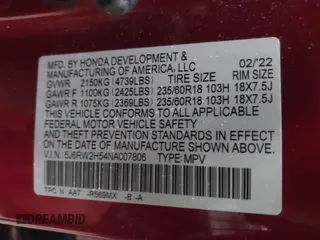 2022 Honda CR-V EX z VIN 5J6RW2H54NA007806, wystawiony jako IAAI lot #40875584 z przebiegiem 26 967 mil mil oraz . Historia ofert i sprzedaży dostępna na DreamBid. Obrazek 9.