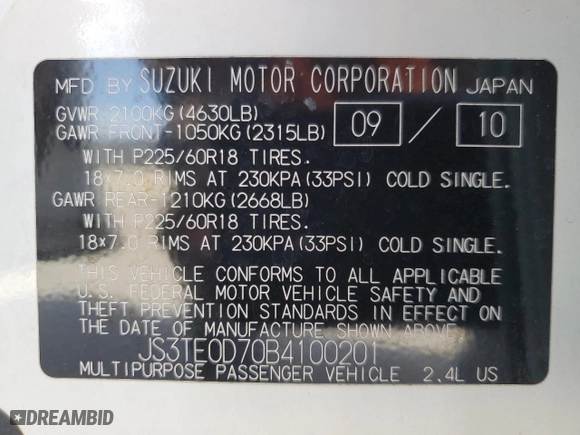 2011 Suzuki Grand Vitara Limited with VIN JS3TE0D70B4100201, listed as a Copart auction lot 42934925 with 94,388 mi miles and Salvage Title. Bid and sale history available at carsss.com. Image 13.