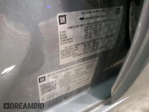 2021 GMC Sierra 1500 Elevation z VIN 3GTU9CET8MG164643, wystawiony jako Copart lot #45698825 z przebiegiem 95 490 mil mil oraz Nie do naprawy • Non repairable. Historia ofert i sprzedaży dostępna na DreamBid. Obrazek 12.