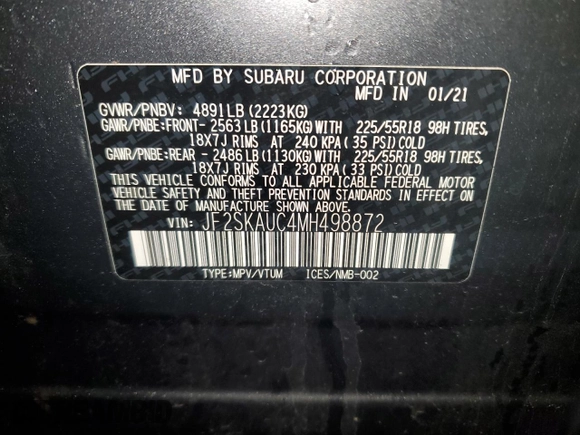 2021 Subaru Forester Limited z VIN JF2SKAUC4MH498872, wystawiony jako Copart lot #52020645 z przebiegiem 30 210 mil mil oraz Szkoda całkowita • Salvage title. Historia ofert i sprzedaży dostępna na DreamBid. Obrazek 15.