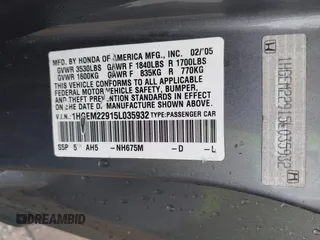 2005 Honda Civic Cpe EX with VIN 1HGEM22915L035932, listed as a IAAI auction lot 42165371 with 279,135 mi miles. Bid and sale history available at carsss.com. Image 9.