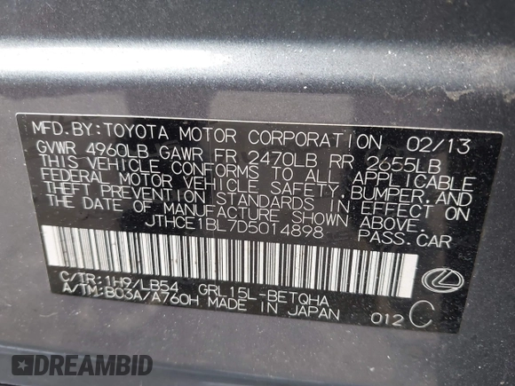 2013 Lexus GS 350 with VIN JTHCE1BL7D5014898, listed as a IAAI auction lot 41656269 with 102,275 mi miles. Bid and sale history available at carsss.com. Image 9.