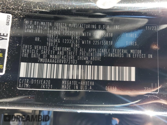 2024 Toyota Corolla Cross XLE with VIN 7MUDAAAGXRV073103, listed as a Copart auction lot 86753294 with 5,667 mi miles and Salvage title. Bid and sale history available at DreamBid. Image 14.